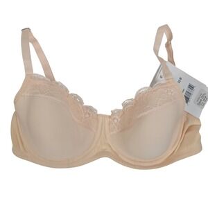 HANRO Cotton Lace Full Cup Underwire Bra 32B Powder Pink Style 1381